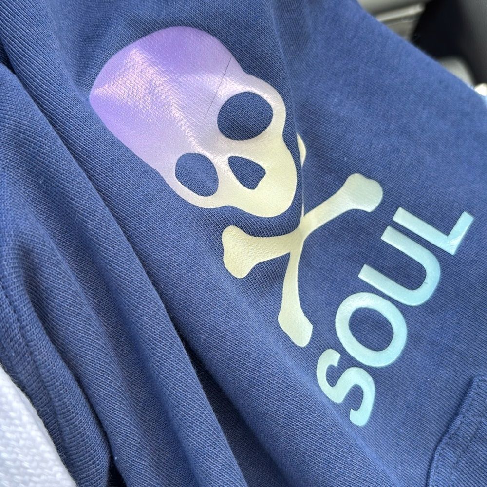 SOUL Soulcycle Blue Crop Ombre Skull Hoodie Sweatshirt Spinning‎ Cycling med